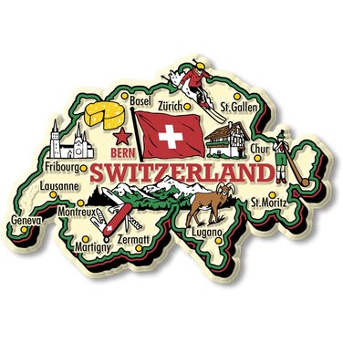 Classic Magnets Made with Pride in the USA Switzerland Jumbo Country Map by Collectible Souvenirs