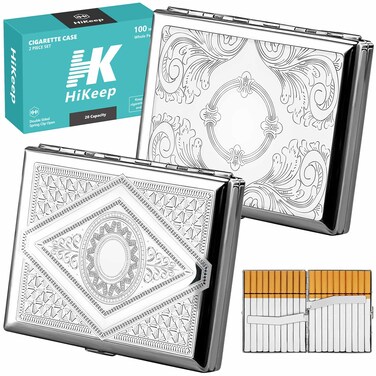 HiKeep Cigarette Case for Regular King Size 100s Can Hold 20 Cigarettes  Set of 2 Silver