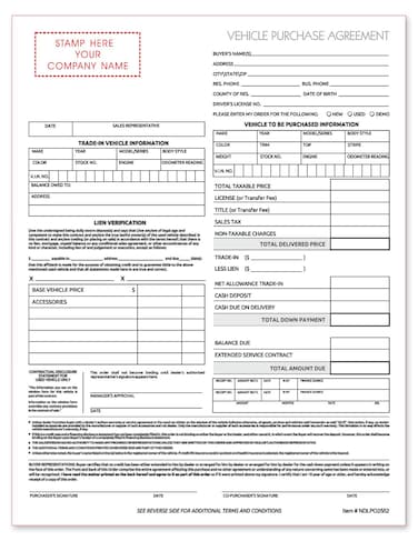Next Day Labels Vehicle Purchase Agreement 3 Part