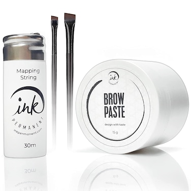 White Premium PreInked Mapping String 100 Ft Bottle and White Brow Paste Large 15g Bottle Set for Permanent Makeup and Microblading Brow Shape and Define 15 g  05 oz Eyebrow Tinting Tool