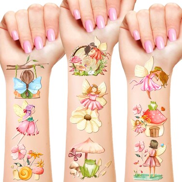 YYMYMGJ 144 PCS Fairy Temporary Tattoos Stickers Woodland Fairy Birthday Decorations Fairy First Birthday Party Favors Garden Fairy Party Gift Supplies for Kids Classroom School Prizes Goodies Bags