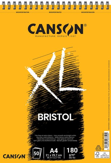 CANSON XL Bristol 180gsm A4 Paper Very Smooth Spiral Pad Short Side 50 Extra White Sheets Ideal for Professional Artists  Illustrators
