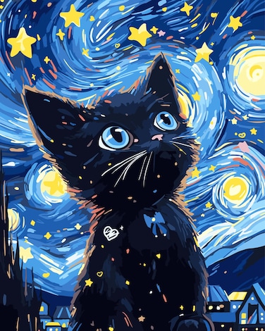 FILASLFT Paint by Numbers Kit for Adults Beginner Black Cat Paint by Number on Canvas DIY Starry Night Abstract Sky Acrylic Digital Oil Painting Craft for Gift Home Wall Decor16 x20 Inch