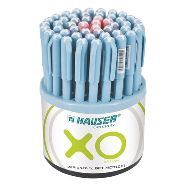 Hauser Germany XO 07mm Ball Pen Tumbler  Sleek Body  Minimalistic Design  Matt Finish  Solid Body Type  Low Viscosity Ink With Ultra Durable Tip  Blue Black  Red Ink Pack of 50 Pens