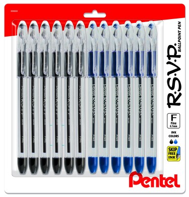 Pentel RSVP Pens Fine Point  Ballpoint  07 mm  12 Pack Of 6 Black  6 Blue Ink Pens