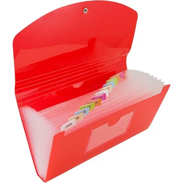 JAM Paper Cheque Size 13Pocket Expanding File with Button and String Closure Red