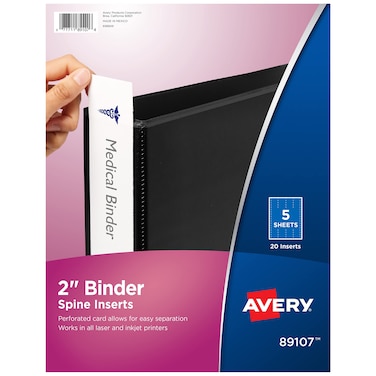 Avery 89107 Binder Spine Inserts 2 Spine Width 4 Inserts per Sheet Pack of 5 SheetsWhite