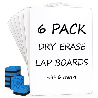 Scribbledo 6 Pack Dry Erase Lap Board 9X12  Interactive Learning Whiteboard Educational Single Sided Erasers Included