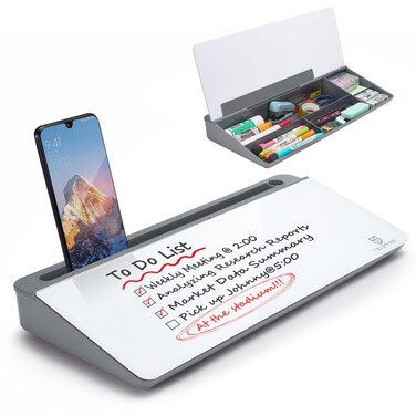 TSJ OFFICE Small Glass Desktop Whiteboard DryEraseBoard  Computer Keyboard Stand White Board Surface Pad with Drawer Desk Organizers with Accessories for Home School Supplies