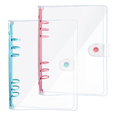 DY2ten Pack of 2 A5 Transparent Ring Binder Folders Soft Notebook Planner Folder PVC Cover Binder 6 Rings Ring Binder Refillable PinkBlue A5 Binder