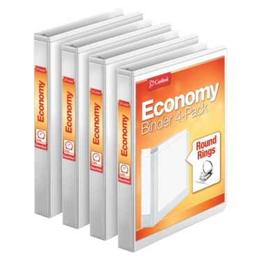 Cardinal Economy 3 Ring Binder 1 Inch Presentation View White Holds 225 Sheets Nonstick PVC Free 4 Pack of Binders 79510