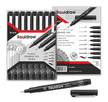 Liquidraw Drawing Pens Set Black Fineliner Pens Set Of 8 Waterproof Fineliners Including Brush Pen For Artists Architects Technical Drawing Handwriting Calligraphy Sketching  Illustrations