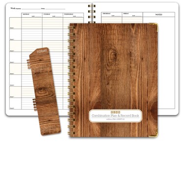 Elan Publishing Company HARDCOVER Combination Plan and Record Book  8 Period Teacher Lesson Planner PR81035  Woodgrain