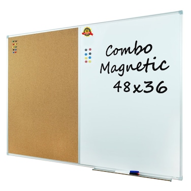 Lockways Magnetic Dry Erase Board and Cork Bulletin Board Combination 36 x 24 Inch Magnetic Combination Board UltraSlim Silver Aluminium Frame