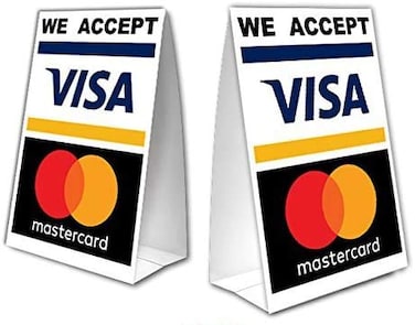Patriot Wholesale Direct We Accept Credit Cards Table Tent with UV Coating  MasterCard and Visa  2 Pack