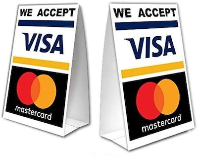 Patriot Wholesale Direct We Accept Credit Cards Table Tent with UV Coating  MasterCard and Visa  2 Pack