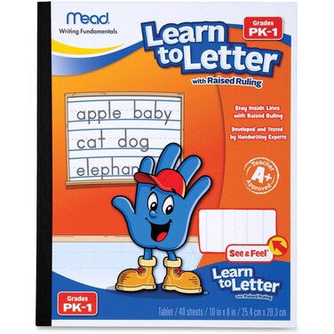 Mead See and Feel Learn To Letter Raised Ruling Grades PK1 10 x 8 Inches 80 Count