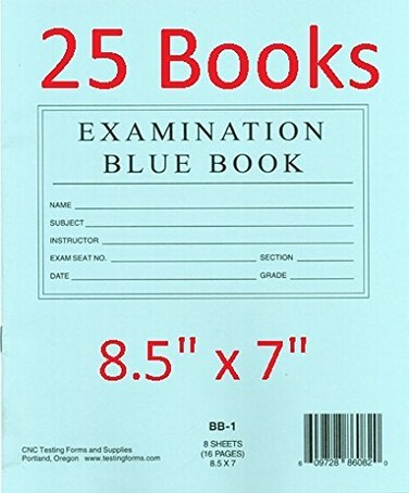 TestingFormscom 85 x 7 Examination Blue Book 8 Sheets 16 Pages 25 Booklets