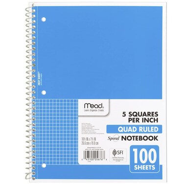 Mead Spiral Notebook 1Subject Graph Ruled Paper 712 x 1012 100 Sheets Blue 05676AY7