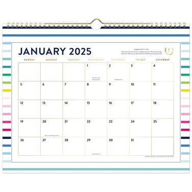 ATAGLANCE 2025 Wall Calendar Simplified by Emily Ley Monthly 15 x 12 Medium Happy Stripe EL1670725