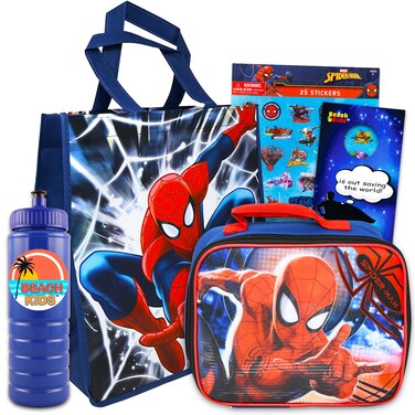 Marvel Spiderman Lunch Box Set  Bundle with Spidey Lunch Bag Tote Stickers More  SpiderMan Spiderverse School Supplies for Kids