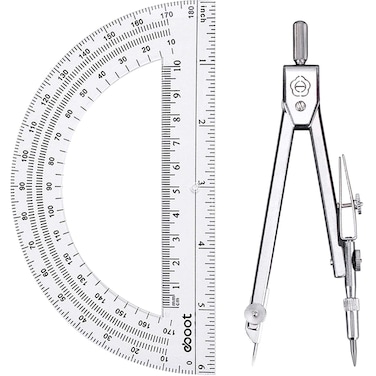 EBOOT 2 Pack Student Geometry Math Set Drawing Compass and 6 Inch Clear Swing Arm Protractors 180 Degree Math Protractor Style 1