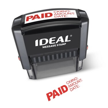 IDEAL Self Inking Stamp  Paid with Fillin Fields Check No Amount Date  Red Ink Impression Size 1116 x 178