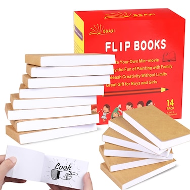 BBAXI 14 Pack Blank Flipbooks 840 Sheets 1680 Pages Flip Book Paper for Animation Sketching and Cartoon Creation 120GSM No Bleed Drawing Paper and Sewn Binding 45 x 25