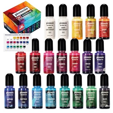 Alcohol Ink Set  20 Vibrant Alcohol Inks  AcidFree FastDrying and Permanent InksVersatile Alcohol Ink for Epoxy Resin Fluid Art Painting Tumblers Ceramic Glass Metal and More  20x10ml