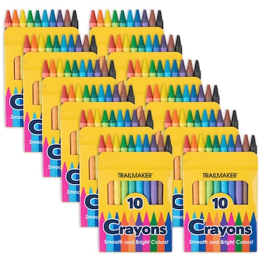 Trail maker 12 Pack Crayons  Wholesale Bright Wax Coloring Crayons in Bulk 10 Per Box 12 Box Bundle Art Set