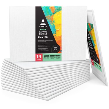 Arteza 9x12 White Blank Canvas Panel Boards Bulk Pack of 14 Primed 100 Cotton for Acrylic Painting Oil Paint  Wet Art Media Canvases for Professional Artist Hobby Painters  Beginners