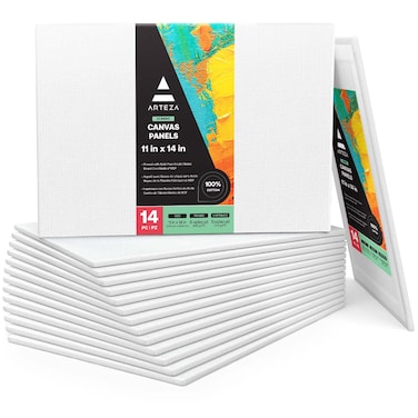 ARTEZA Canvases for Painting Pack of 14 11 x 14 Inches Blank White Canvas Panels 100 Cotton 8 oz GessoPrimed Art Supplies for Acrylic Pouring and Oil Painting