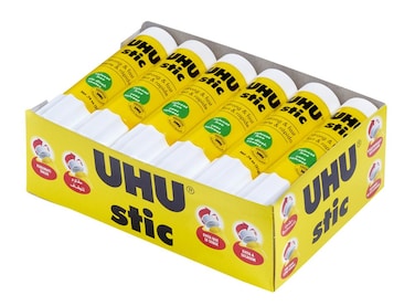 UHU Glue Stick 074oz White Washable Glue Stick Sticks Immediately Perfect for School Screw on Cap Pack of 12 9U 99649