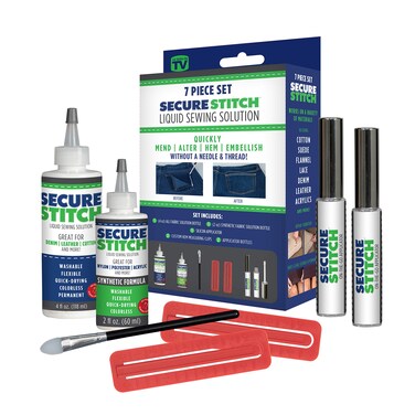 Secure Stitch Liquid Sewing Solution Kit Fabric Glue That Quickly Mends Alters Hems  Embellishes Without a Needle and Thread Includes 4ozFabric Solution  2oz All Fabric Solution