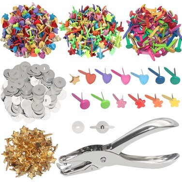 400 Pcs Mini Brad Paper Brads Fastener Multicolor Metal Brad Split Pins Pastel Round Fasteners with 400pcs Silver Washers and Hole Punch Small Paper Fasteners for CraftsScrapbooking DIY Supplies
