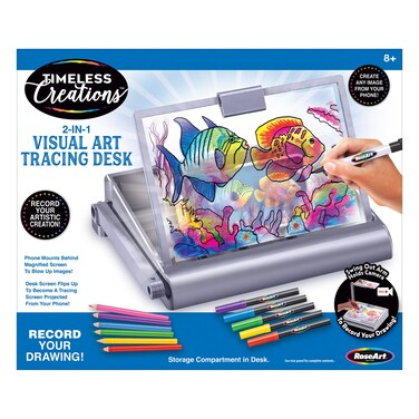 CraZArt Timeless Creations 2in1 Visual Art Designer Tracing Desk Light Box Drawing Set with Phone Holder to Record and Post Drawing Videos Great for Ages 8 and up