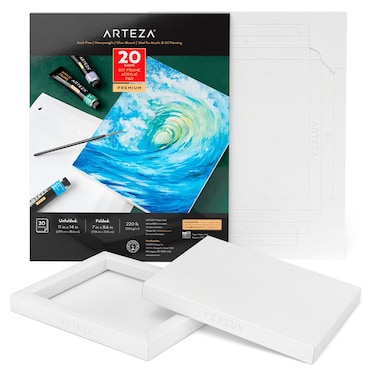Arteza Acrylic Art Paper Foldable Canvas Pad 7x86 Inches 20 Sheets DIY Frame Heavyweight Acrylic Paint Paper 220 lb 360 GSM AcidFree Wood Pulp Pad for Painting  Mixed Media Art