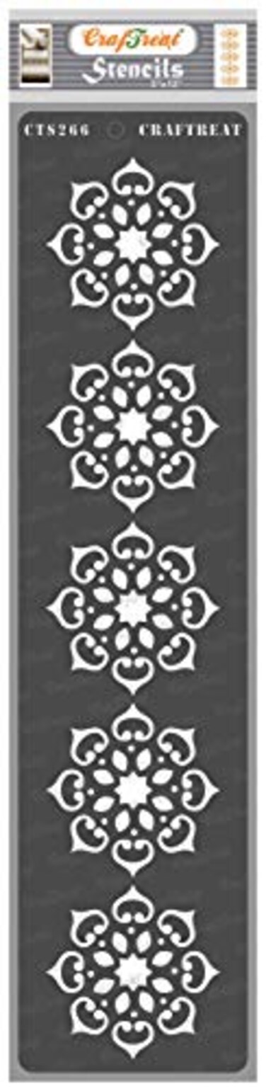 CrafTreat Border Stencils for Painting on Wood Canvas Paper Fabric Floor Wall and Tile  Border103x12 Inches  Reusable DIY Art and Craft Stencil Borders for Painting  Rangoli Border Stencil