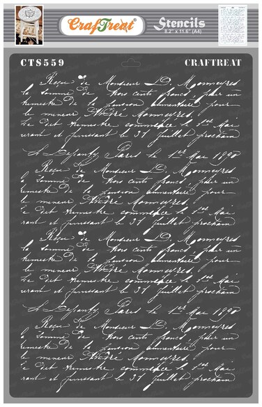 CrafTreat French Script A4  French Writing Stencils for Painting on Wood Canvas Paper Fabric Floor Wall and Tile  French Script  Size A4  Reusable DIY Art and Craft Stencils  French Le