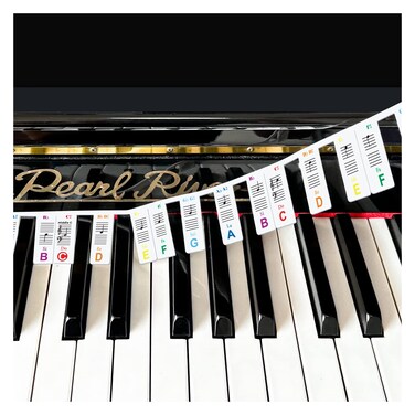 JYCSTE 88Key Removable Piano Keyboard Note Labels Without Sticking 2 in 1 Piano Key Labels with Pitch Name  Staff Durable Piano Note Labels for Beginner colourful