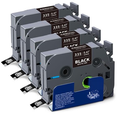 Absonic Compatible Label Tape Replacement for Brother Tze335 Tze 335 12mm 047 12 Inch Laminated Black Tape White on Black Tze TZ Tape for PTD210 PTH110 PTD600 PTD400 PT1880 Label Maker 4Pack