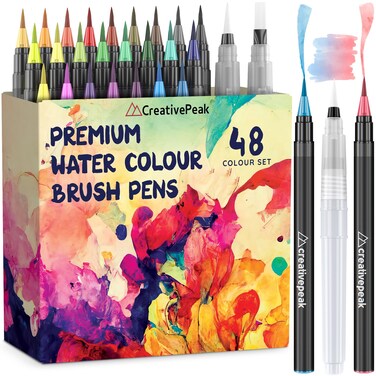 Creativepeak Watercolour Brush Pens 48 Vibrant Soft Tip Colouring Markers w 2 Blending Brushes Watercolour Brush Pen Set for Calligraphy Lettering Colouring  Journaling Premium Art Supplies