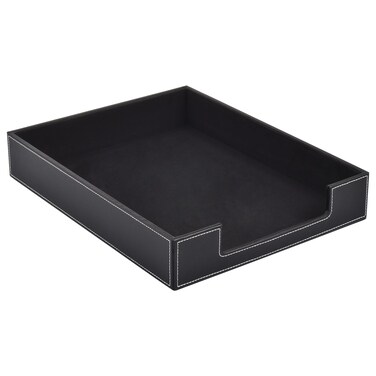 RHCSZ PU Leather 1Layer Stackable Office File Document Tray Case Rack Paper Letter Tray Desk File Document Organizer Holder Black