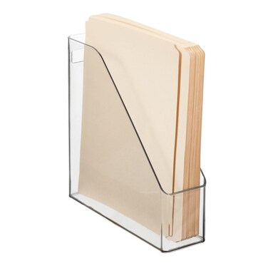 mDesign Desk Organiser  Plastic Magazine Paper and Document Holder  Ideal for Important Documents and File Storage  Clear
