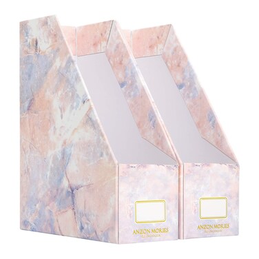 ANZON MORIES Magazine File Holder with Pink Marble Pattern 2 Pack Premium Desk File Rack Perfect for A4 Size Document