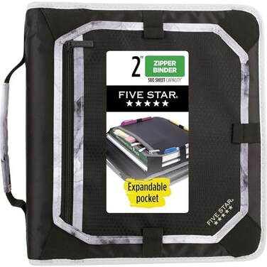 Five Star 2 Inch Zipper Binder 3 Ring Binder Expansion Panel Durable BlackGray 29052IT8