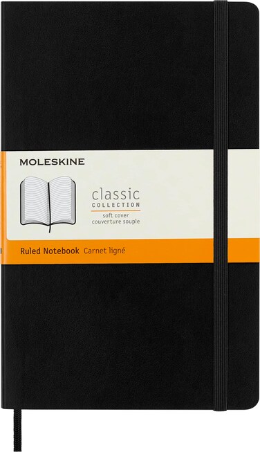 Moleskine Classic Ruled Paper Notebook Soft Cover and Elastic Closure 13 x 21 cm Black