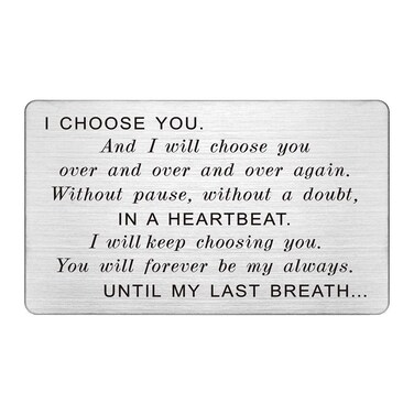 FALOGIJE Engraved Wallet Card Insert Men Anniversary Card Gifts for Husband I Choose You Gifts for Husband from Wife Grooms Gifts for Men Romantic Gifts for Him Fathers Day