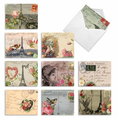 The Best Card Company 10 Thank You Note with Envelopes 4 x 512 inch Elegant Parisian Postcard Stationery Featuring Eiffel Tower and Beautiful French Scenery M2355TYG