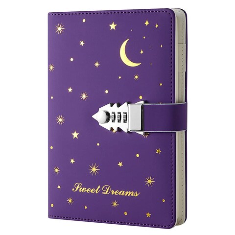 JunShop Locking Journal Diary with Lock for Boys Girls Adults Combination Lock Journal A5 Lined Password Locking Personal Planner Secret Organizer Purple